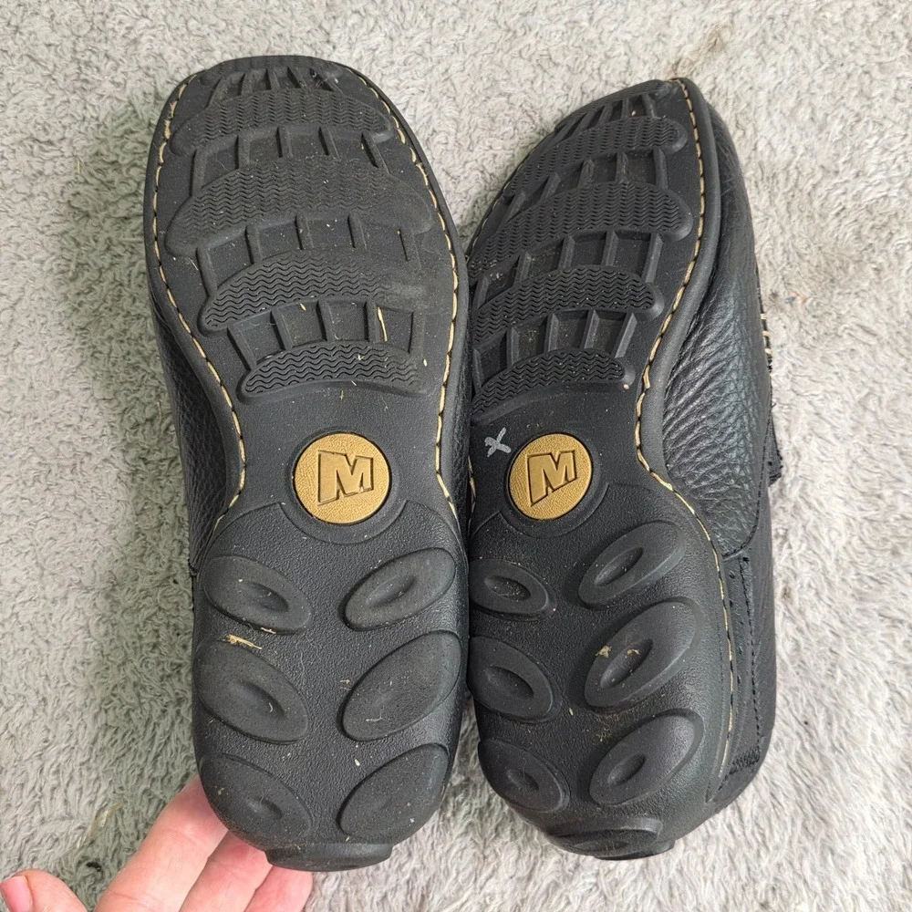 Merrell Slip On Loafers‎ Black Pebbled Leather Moccasins Mens 8 Excellent